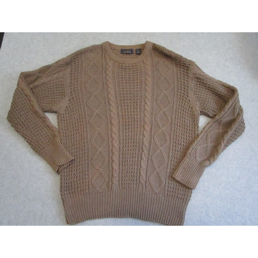 VTG Cable Knit Sweater Mens Extra Large Tan Beige Fisherman Linen Heavy Finalist